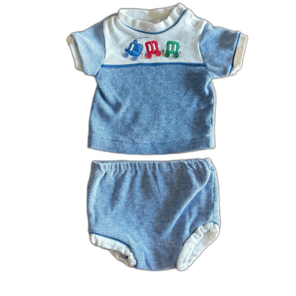 Vintage Train Shirt & Bloomers Matching Set Boys' 3-6 Months - Picture 1 of 12